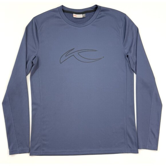 KJUS Mens Long Sleeve T-Shirt Sz Medium 50 Blue Performance Graphic Logo SAMPLE - Picture 1 of 9